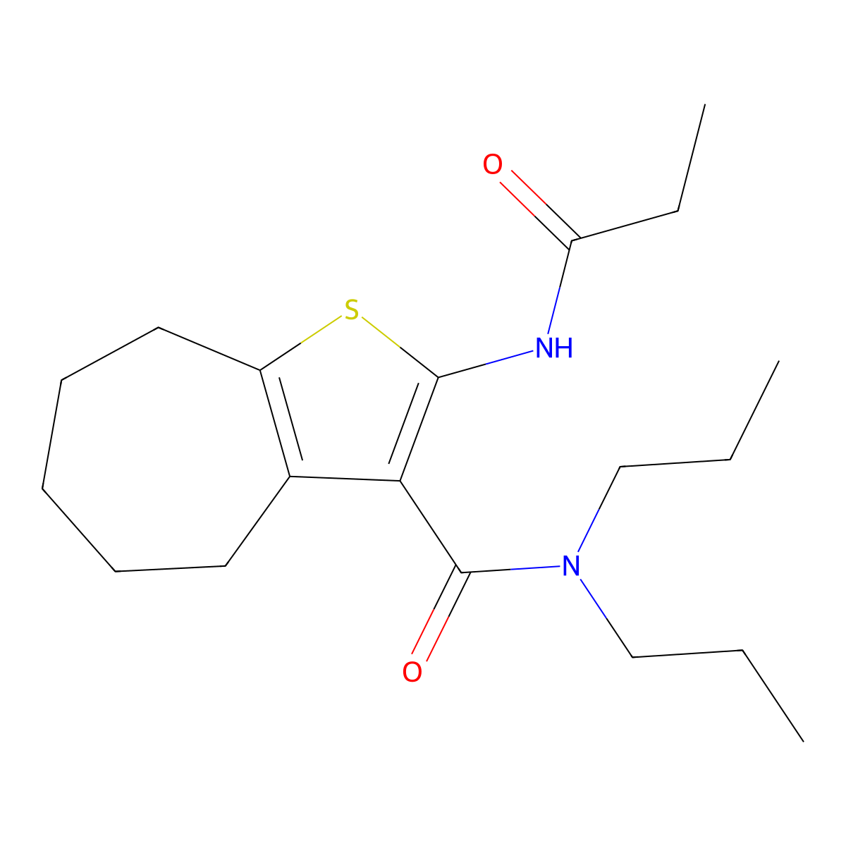 2-Propionamido-N,N-dipropyl-5,6,7,8-tetrahydro-4H-cyclohepta[b]thiophene-3-carboxamide molecular structure, CAS 331718-80-0