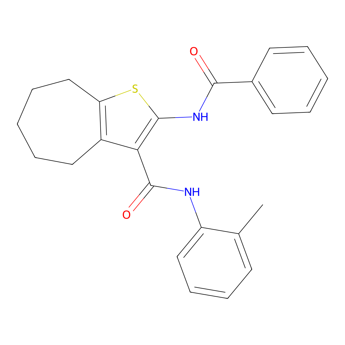 2-benzamido-N-(2-methylphenyl)-5,6,7,8-tetrahydro-4H-cyclohepta[b]thiophene-3-carboxamide molecular structure, CAS 331718-81-1