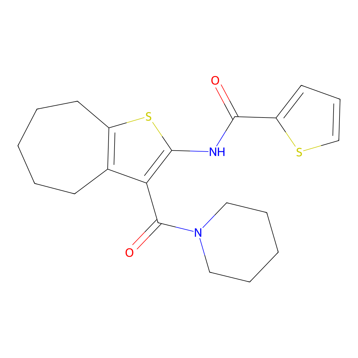 N-[3-(piperidine-1-carbonyl)-5,6,7,8-tetrahydro-4H-cyclohepta[b]thiophen-2-yl]thiophene-2-carboxamide molecular structure, CAS 331718-84-4