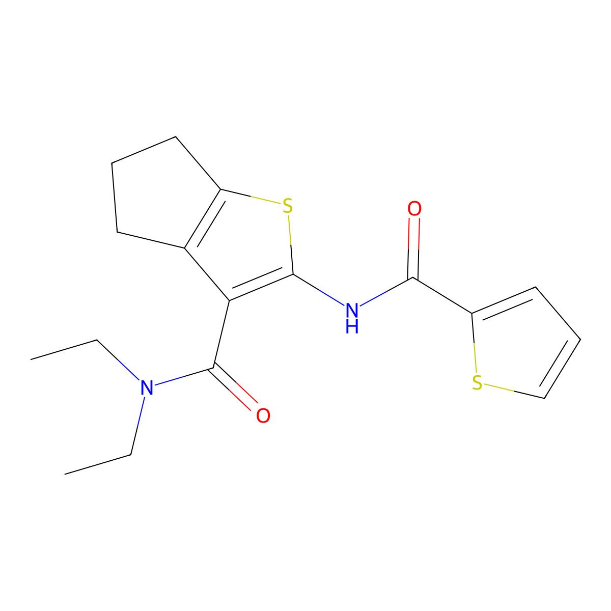 N,N-diethyl-2-(thiophene-2-carbonylamino)-5,6-dihydro-4H-cyclopenta[b]thiophene-3-carboxamide molecular structure, CAS 331718-90-2