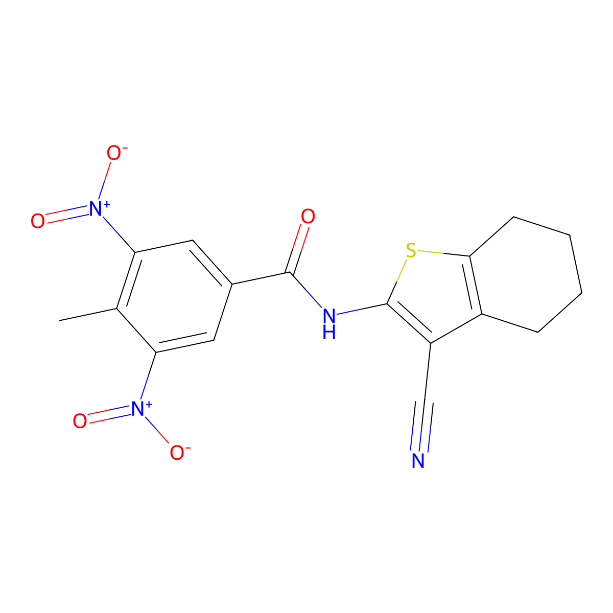 N-(3-cyano-4,5,6,7-tetrahydro-1-benzothien-2-yl)-3,5-bisnitro-4-methylbenzamide molecular structure, CAS 331719-38-1