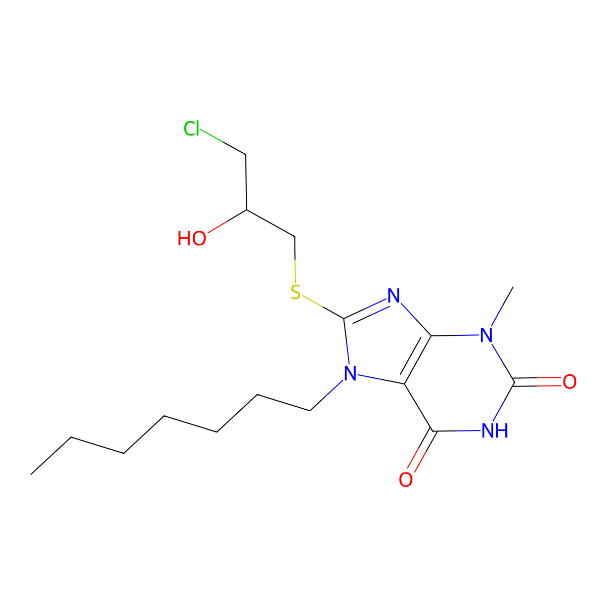 8-[(3-chloro-2-hydroxypropyl)sulfanyl]-7-heptyl-3-methyl-3,7-dihydro-1H-purine-2,6-dione molecular structure, CAS 331725-87-2