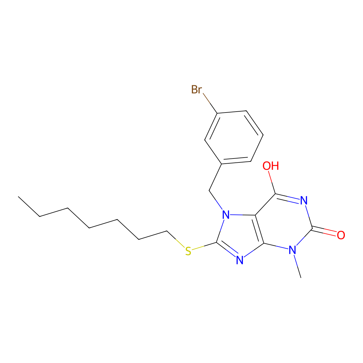 7-[(3-Bromophenyl)methyl]-8-heptylsulfanyl-3-methylpurine-2,6-dione molecular structure, CAS 331725-91-8