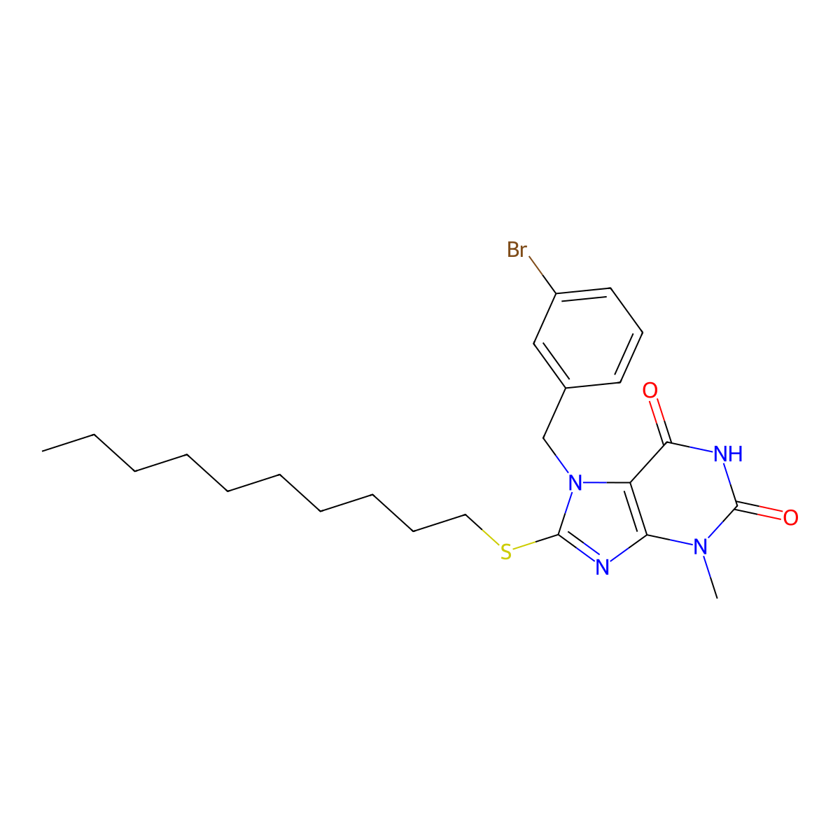 7-(3-bromobenzyl)-8-(decylsulfanyl)-3-methyl-3,7-dihydro-1H-purine-2,6-dione molecular structure, CAS 331725-93-0