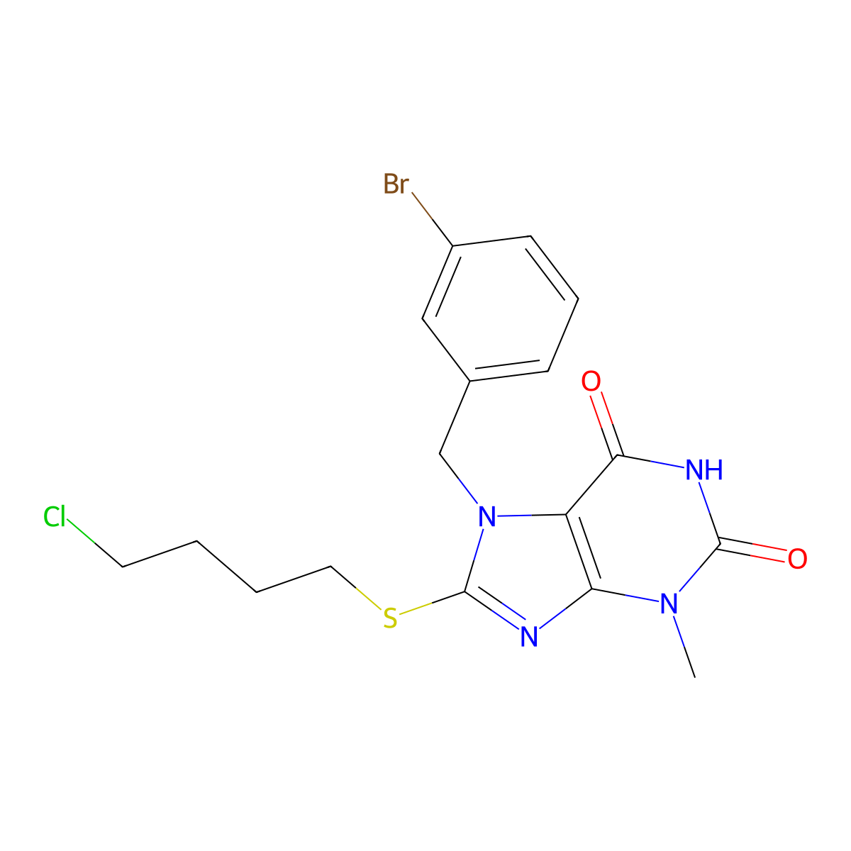 7-(3-bromobenzyl)-8-[(4-chlorobutyl)sulfanyl]-3-methyl-3,7-dihydro-1H-purine-2,6-dione molecular structure, CAS 331726-00-2