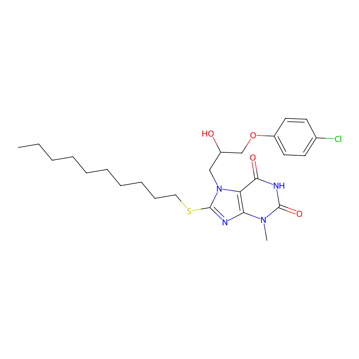 7-[3-(4-chlorophenoxy)-2-hydroxypropyl]-8-(decylsulfanyl)-3-methyl-3,7-dihydro-1H-purine-2,6-dione molecular structure, CAS 331726-21-7