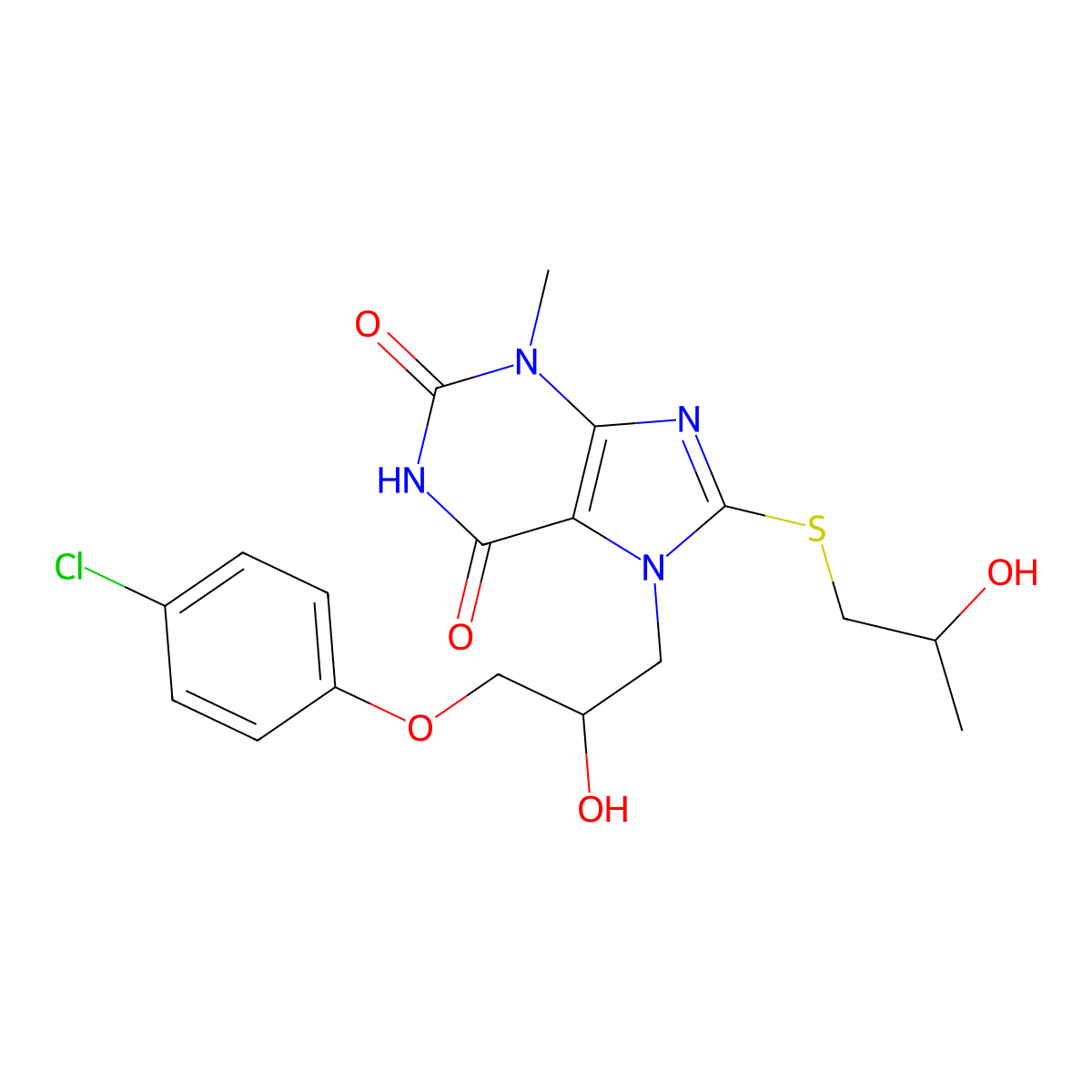 7-[3-(4-Chlorophenoxy)-2-hydroxypropyl]-8-(2-hydroxypropylsulfanyl)-3-methylpurine-2,6-dione molecular structure, CAS 331726-23-9