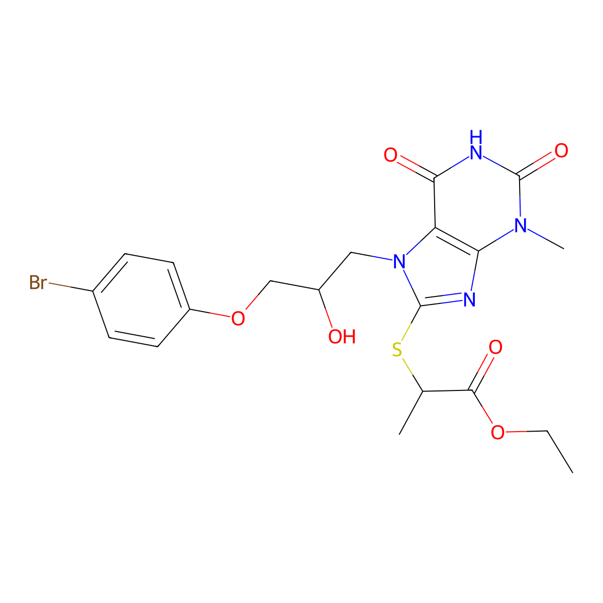 ethyl 2-({7-[3-(4-bromophenoxy)-2-hydroxypropyl]-3-methyl-2,6-dioxo-2,3,6,7-tetrahydro-1H-purin-8-yl}sulfanyl)propanoate molecular structure, CAS 331726-28-4