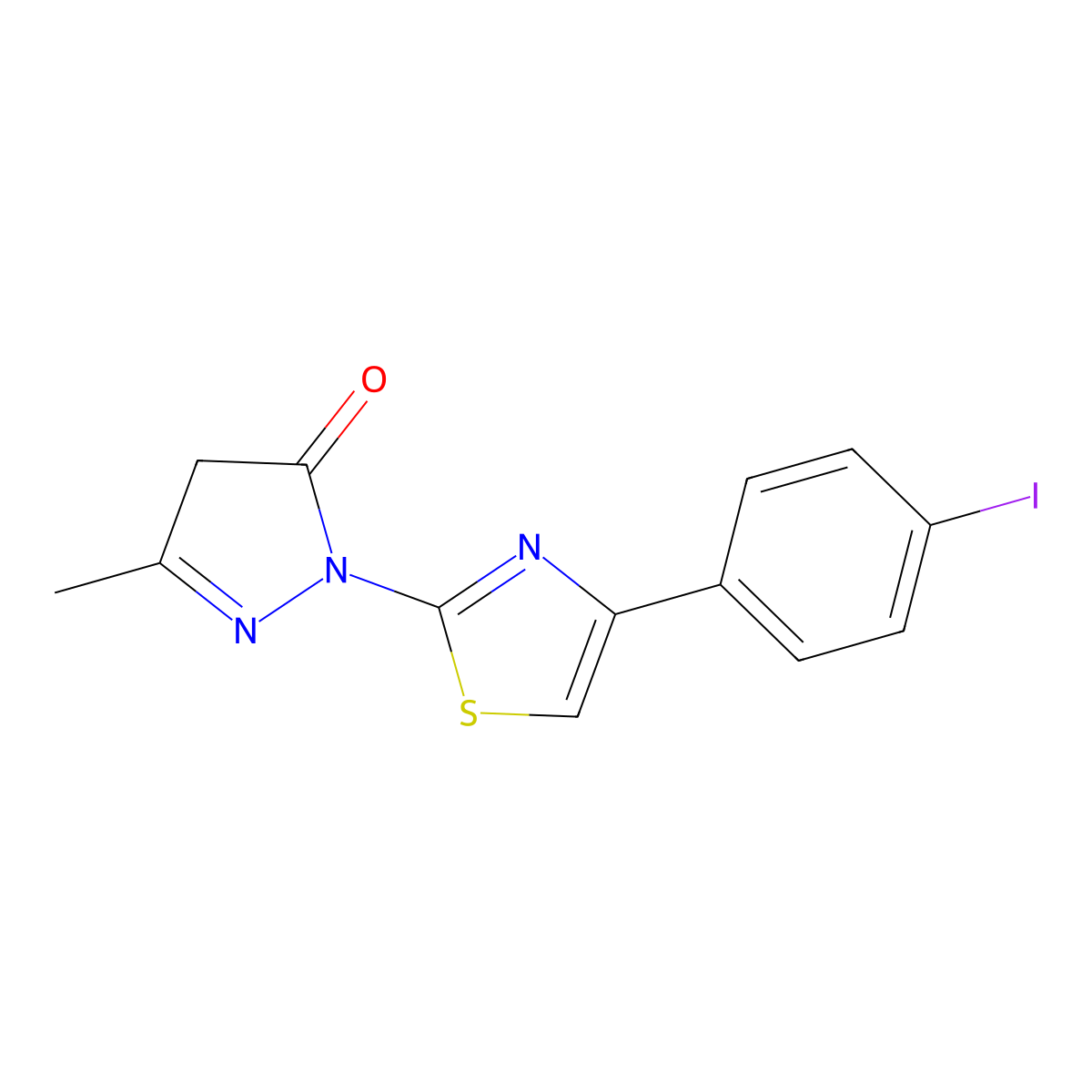 2-[4-(4-Iodo-phenyl)-thiazol-2-yl]-5-methyl-2,4-dihydro-pyrazol-3-one molecular structure, CAS 331739-24-3