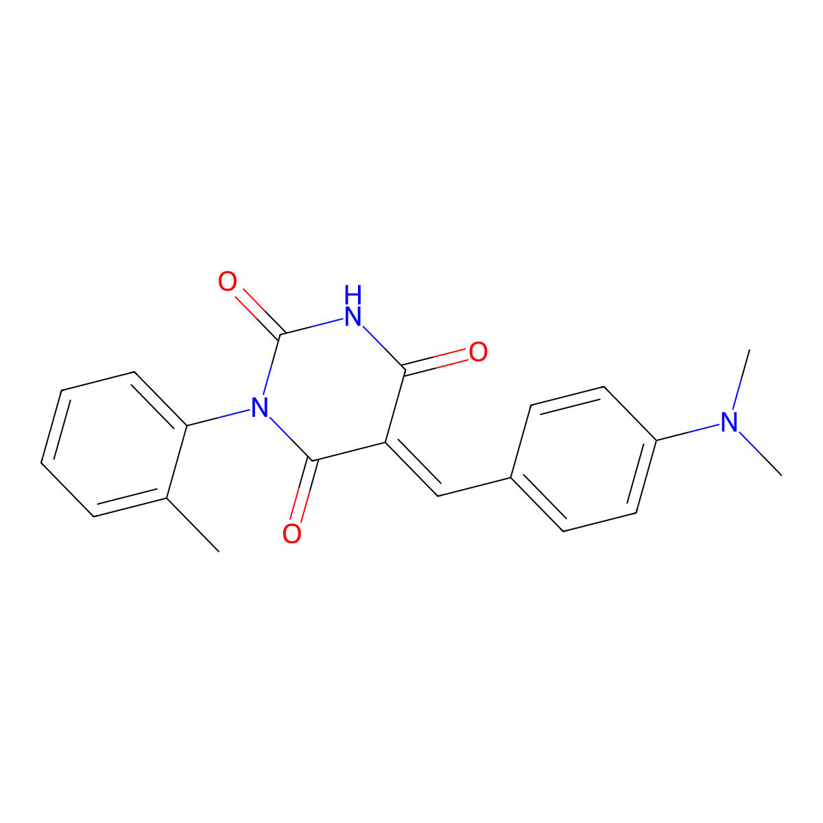 5-[[4-(Dimethylamino)phenyl]methylene]-1-(2-methylphenyl)-2,4,6(1H,3H,5H)-pyrimidinetrione molecular structure, CAS 331739-55-0