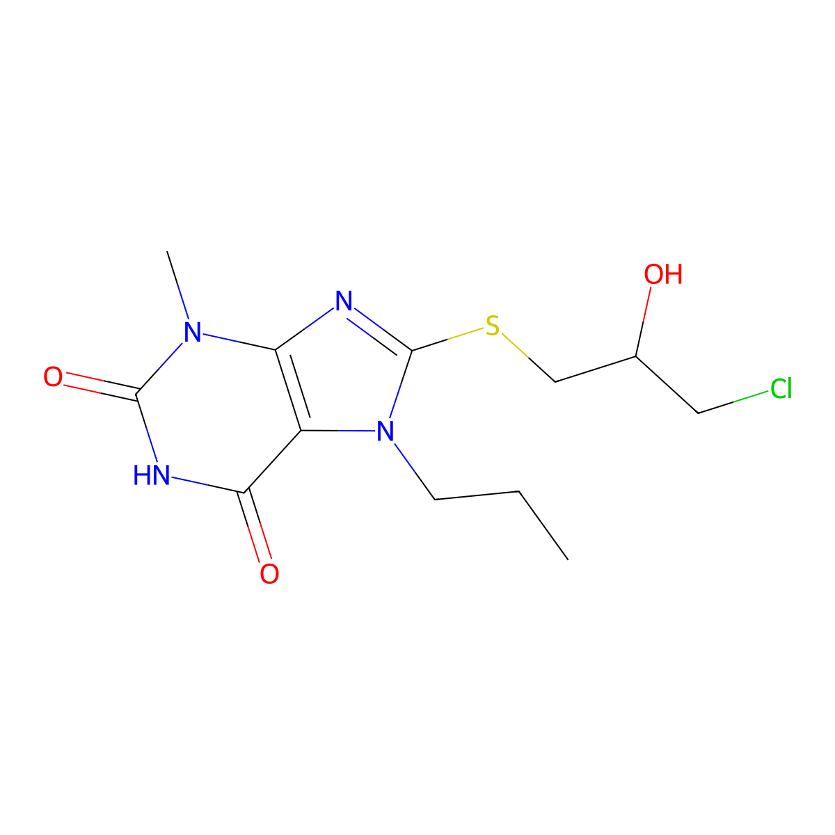 8-[(3-chloro-2-hydroxypropyl)sulfanyl]-3-methyl-7-propyl-3,7-dihydro-1H-purine-2,6-dione molecular structure, CAS 331751-79-2
