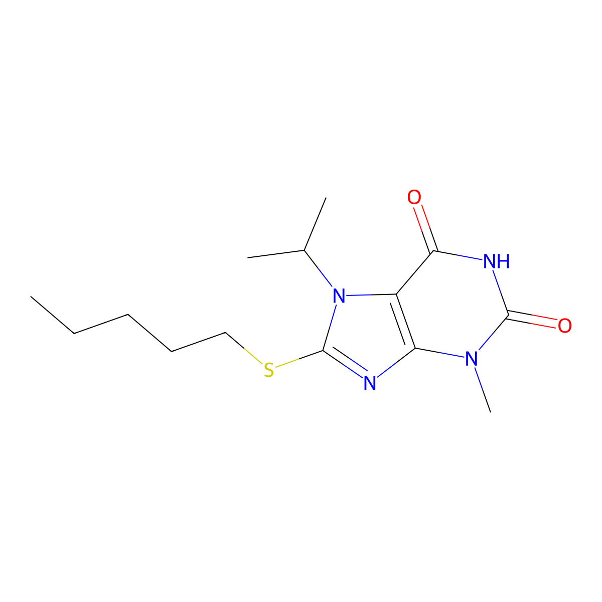 3-Methyl-8-pentylsulfanyl-7-propan-2-ylpurine-2,6-dione molecular structure, CAS 331751-83-8