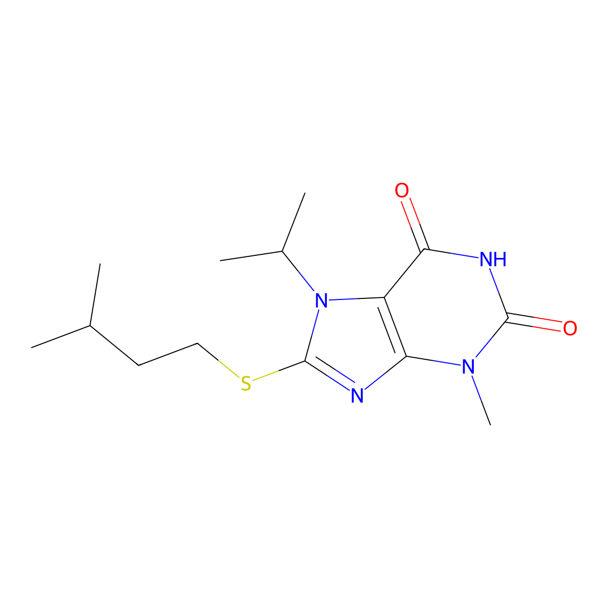 8-(isopentylthio)-7-isopropyl-3-methyl-1H-purine-2,6(3H,7H)-dione molecular structure, CAS 331751-85-0
