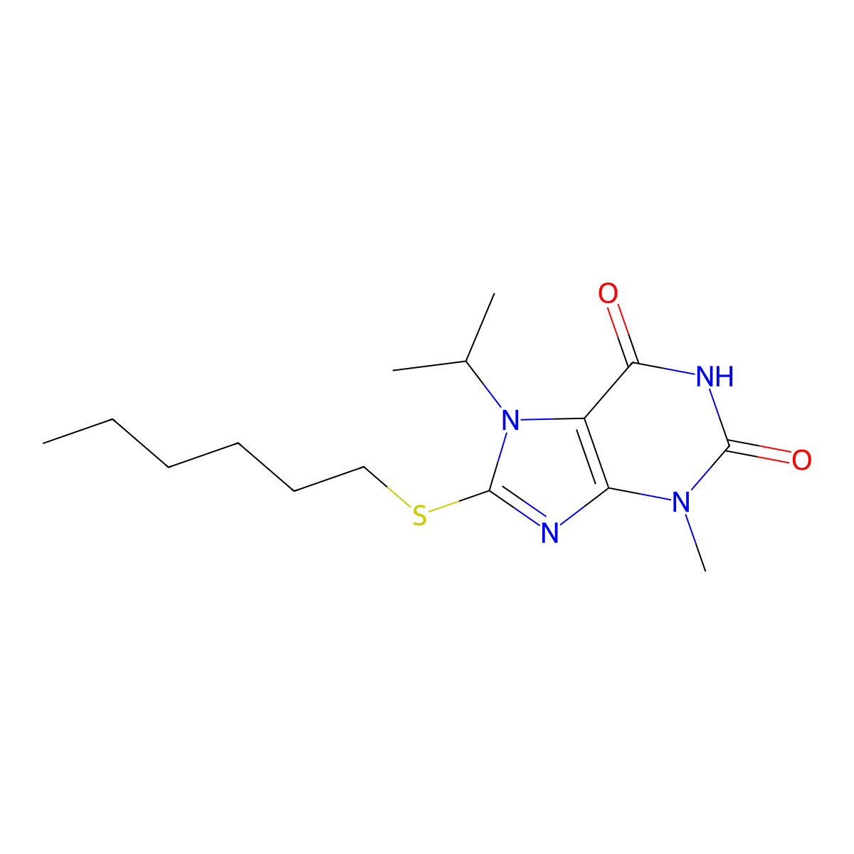 8-Hexylsulfanyl-3-methyl-7-propan-2-ylpurine-2,6-dione molecular structure, CAS 331751-86-1