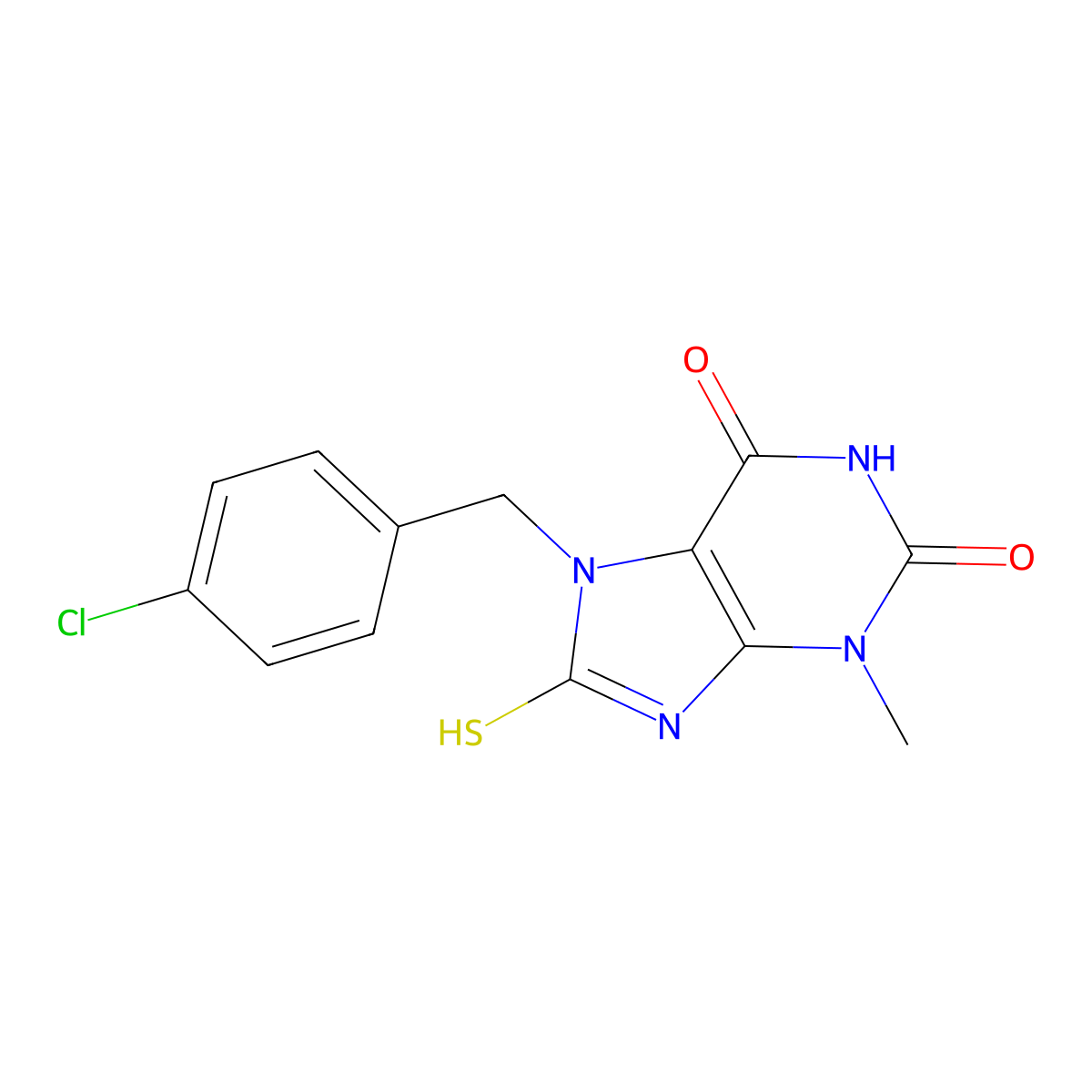 7-[(4-chlorophenyl)methyl]-3-methyl-8-sulfanylidene-9H-purine-2,6-dione molecular structure, CAS 331751-89-4