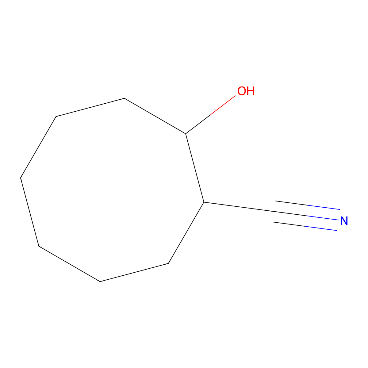 rac-(1R,2S)-2-hydroxycyclooctane-1-carbonitrile molecular structure, CAS 331753-61-8