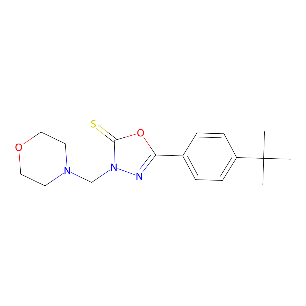 5-(4-Tert-butylphenyl)-3-(morpholin-4-ylmethyl)-1,3,4-oxadiazole-2-thione molecular structure, CAS 331758-87-3