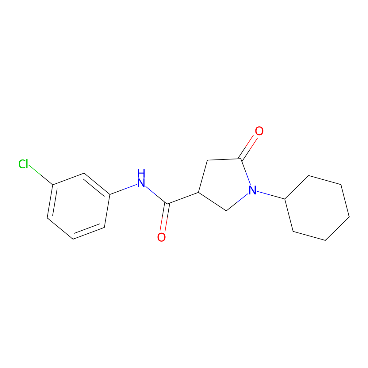 N-(3-chlorophenyl)-1-cyclohexyl-5-oxopyrrolidine-3-carboxamide molecular structure, CAS 331759-19-4
