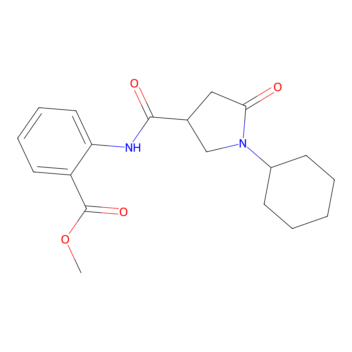 Methyl 2-{[(1-cyclohexyl-5-oxo-3-pyrrolidinyl)carbonyl]amino}benzoate molecular structure, CAS 331759-21-8