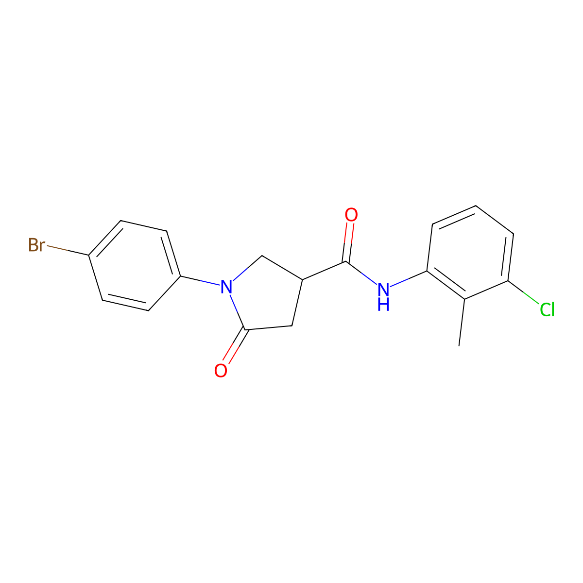 1-(4-bromophenyl)-N-(3-chloro-2-methylphenyl)-5-oxopyrrolidine-3-carboxamide molecular structure, CAS 331759-40-1