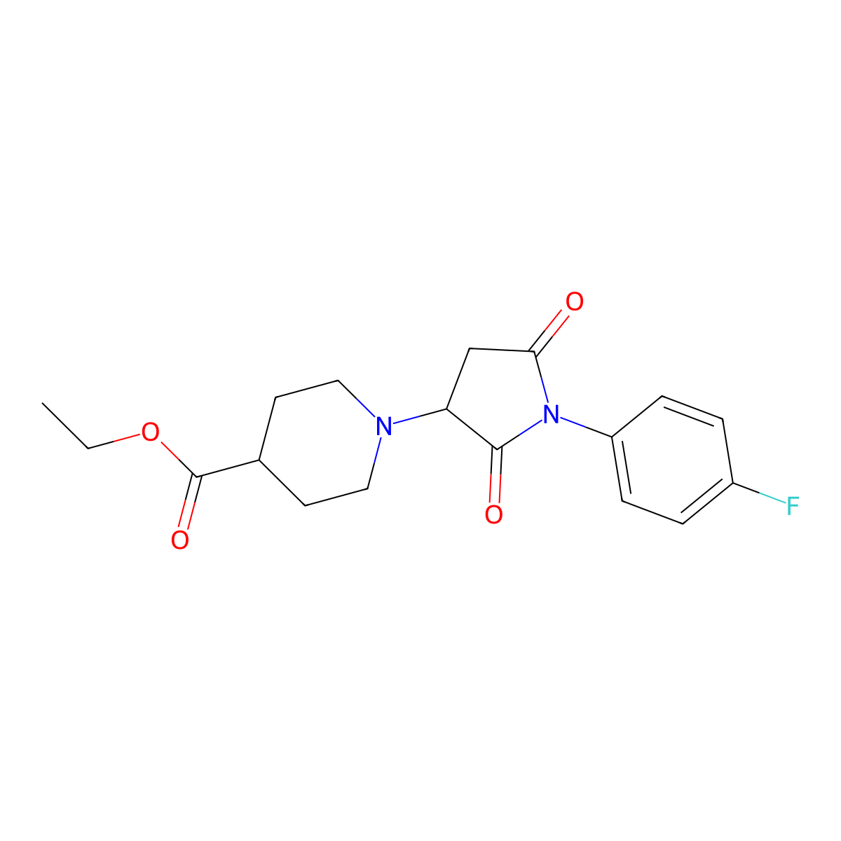 Ethyl 1-[1-(4-fluorophenyl)-2,5-dioxopyrrolidin-3-yl]piperidine-4-carboxylate molecular structure, CAS 331759-66-1