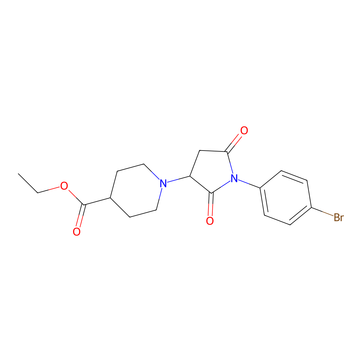 Ethyl 1-[1-(4-bromophenyl)-2,5-dioxopyrrolidin-3-yl]piperidine-4-carboxylate molecular structure, CAS 331759-67-2