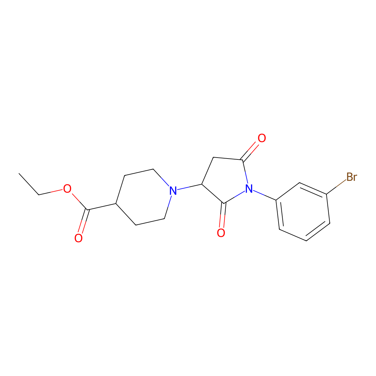Ethyl 1-[1-(3-bromophenyl)-2,5-dioxopyrrolidin-3-yl]piperidine-4-carboxylate molecular structure, CAS 331759-69-4