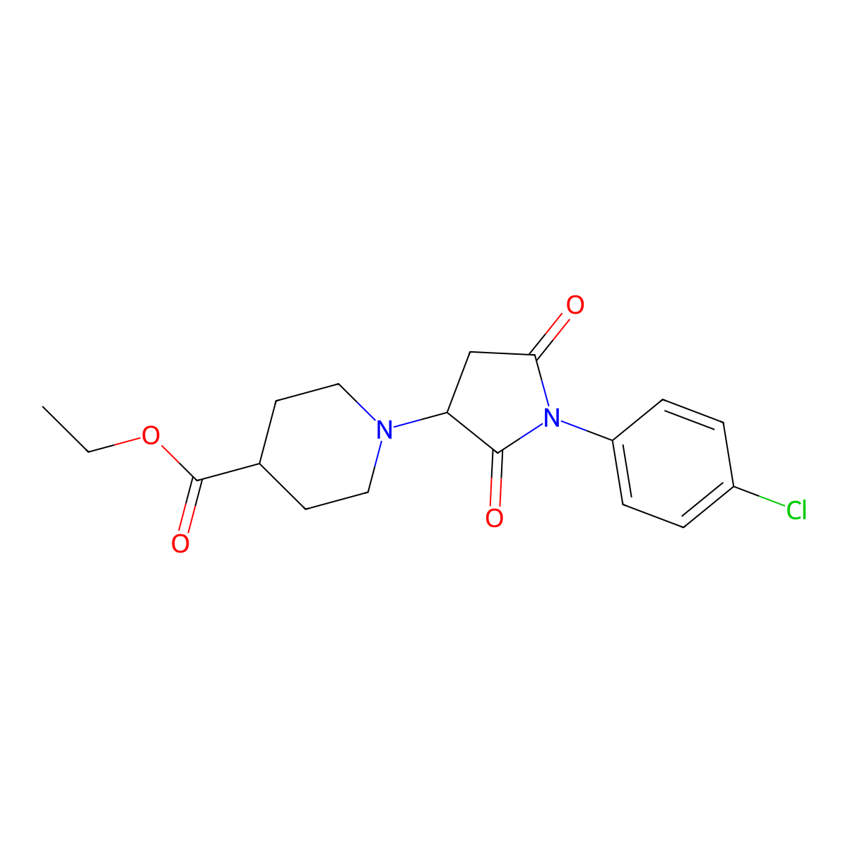 Ethyl 1-[1-(4-chlorophenyl)-2,5-dioxopyrrolidin-3-yl]piperidine-4-carboxylate molecular structure, CAS 331759-71-8