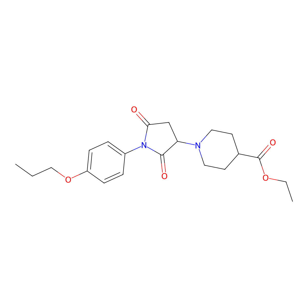 Ethyl 1-[2,5-dioxo-1-(4-propoxyphenyl)pyrrolidin-3-yl]piperidine-4-carboxylate molecular structure, CAS 331759-76-3