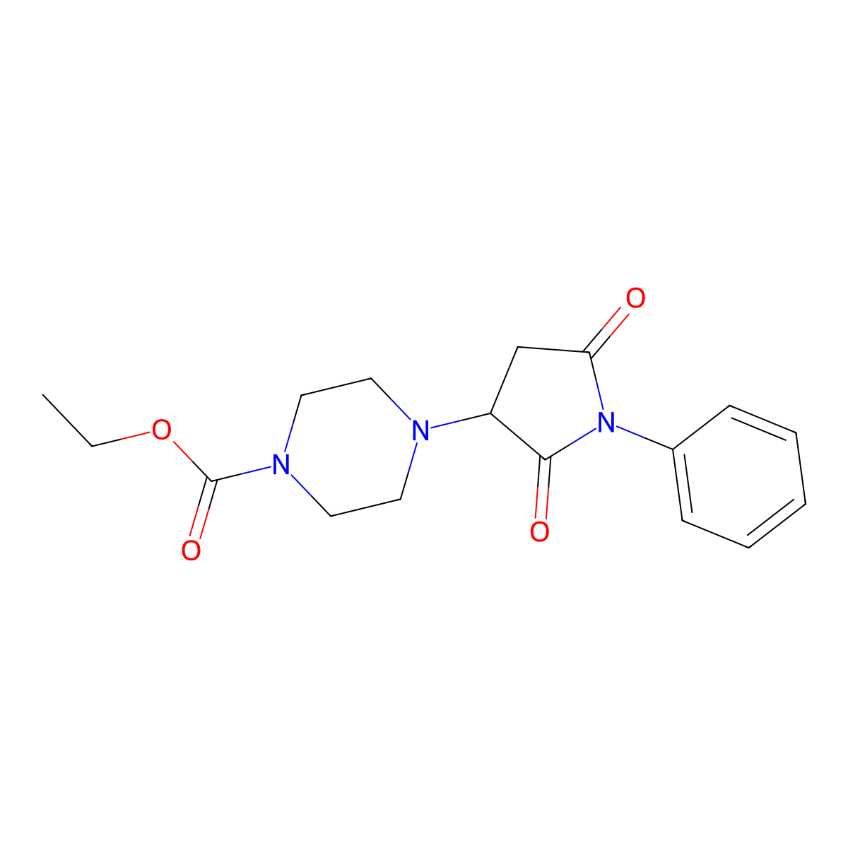 Ethyl 4-(2,5-dioxo-1-phenylpyrrolidin-3-yl)piperazine-1-carboxylate molecular structure, CAS 331759-80-9