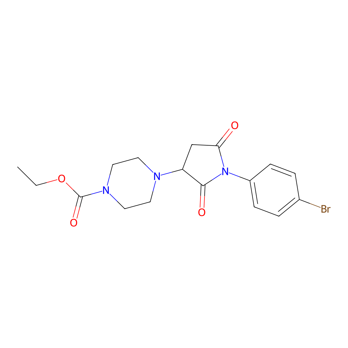 Ethyl 4-[1-(4-bromophenyl)-2,5-dioxopyrrolidin-3-yl]piperazine-1-carboxylate molecular structure, CAS 331759-83-2