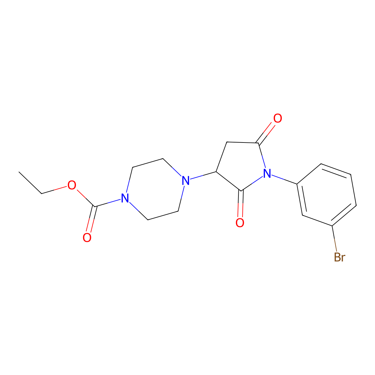 Ethyl 4-[1-(3-bromophenyl)-2,5-dioxopyrrolidin-3-yl]piperazine-1-carboxylate molecular structure, CAS 331759-85-4