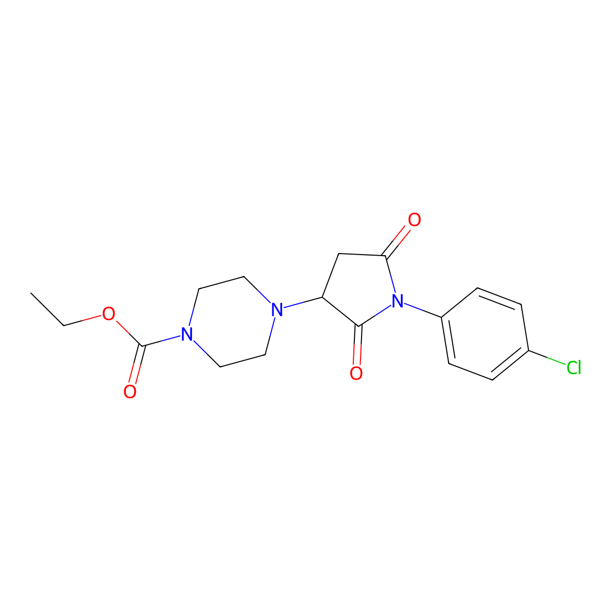 Ethyl 4-[1-(4-chlorophenyl)-2,5-dioxopyrrolidin-3-yl]piperazine-1-carboxylate molecular structure, CAS 331759-87-6