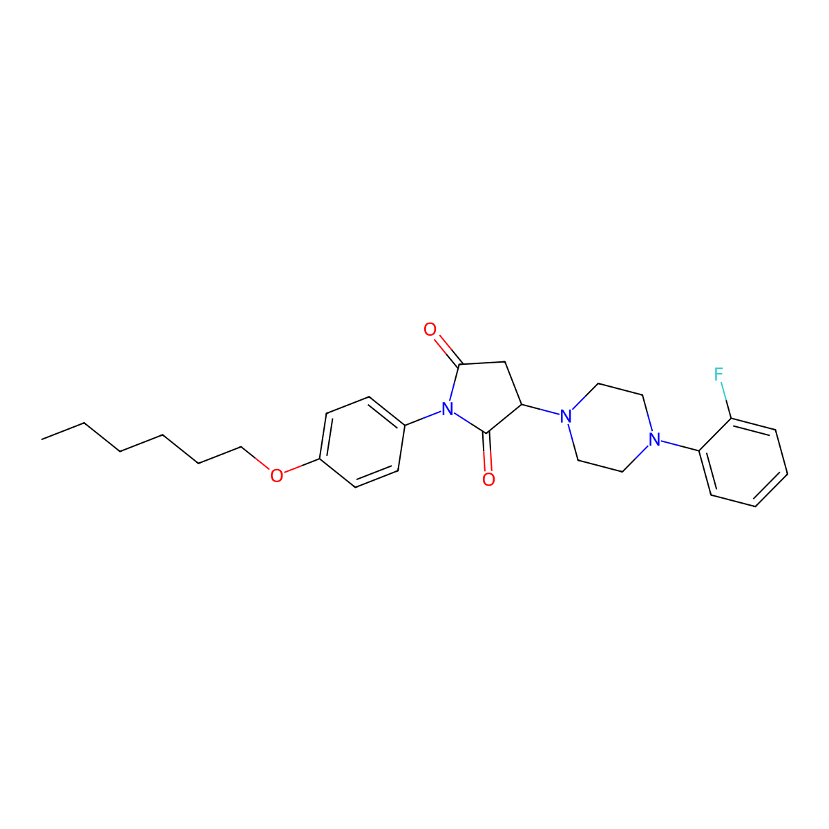 3-[4-(2-Fluorophenyl)piperazin-1-yl]-1-(4-hexoxyphenyl)pyrrolidine-2,5-dione molecular structure, CAS 331759-89-8