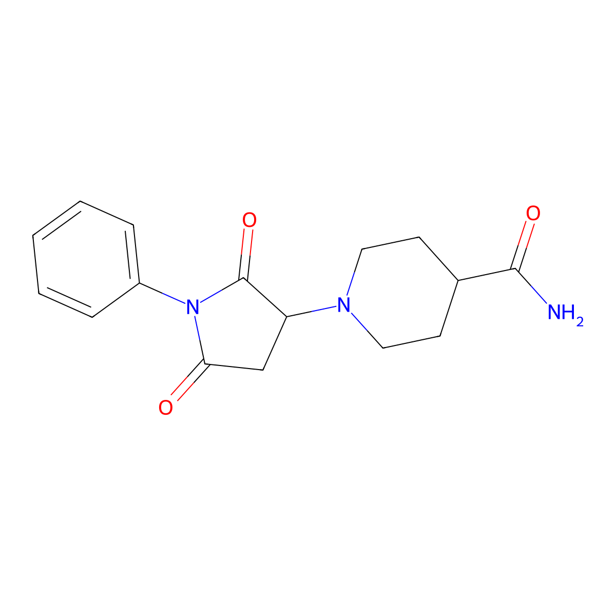 1-(2,5-Dioxo-1-phenylpyrrolidin-3-yl)piperidine-4-carboxamide molecular structure, CAS 331759-93-4