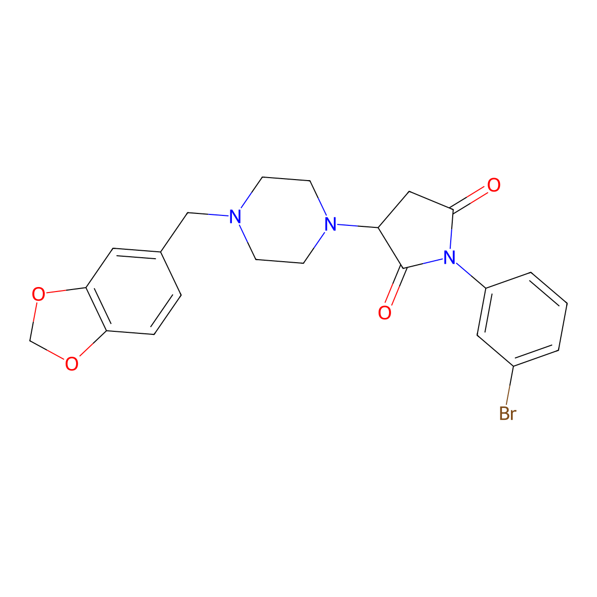 3-[4-(1,3-Benzodioxol-5-ylmethyl)piperazin-1-yl]-1-(3-bromophenyl)pyrrolidine-2,5-dione molecular structure, CAS 331760-02-2