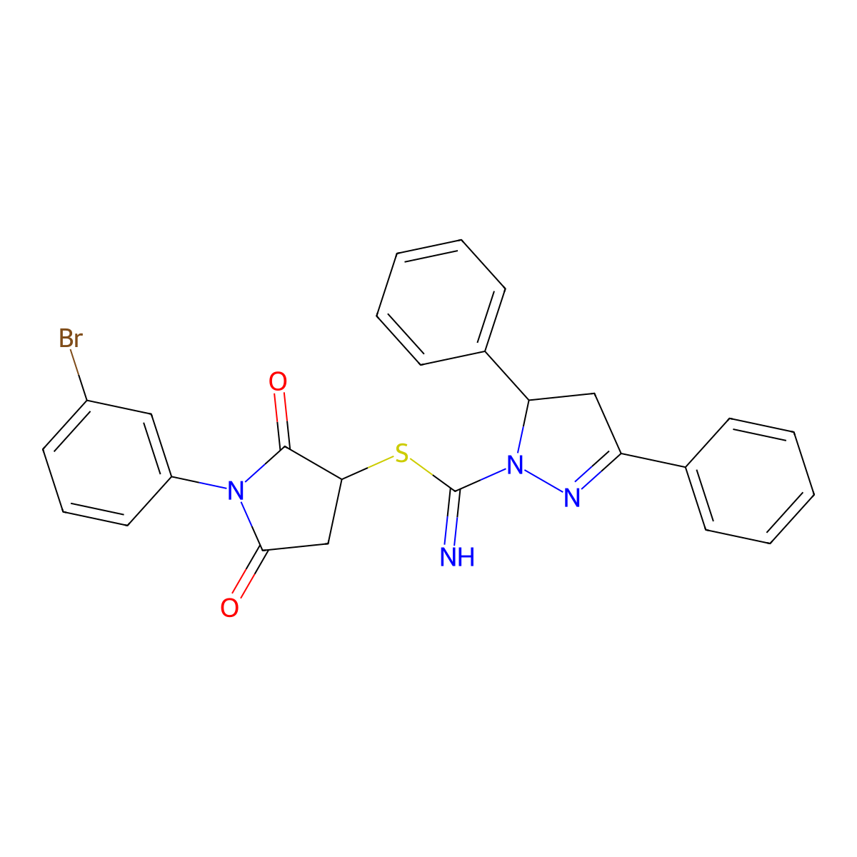 1-(3-bromophenyl)-2,5-dioxopyrrolidin-3-yl 3,5-diphenyl-4,5-dihydro-1H-pyrazole-1-carbimidothioate molecular structure, CAS 331760-15-7