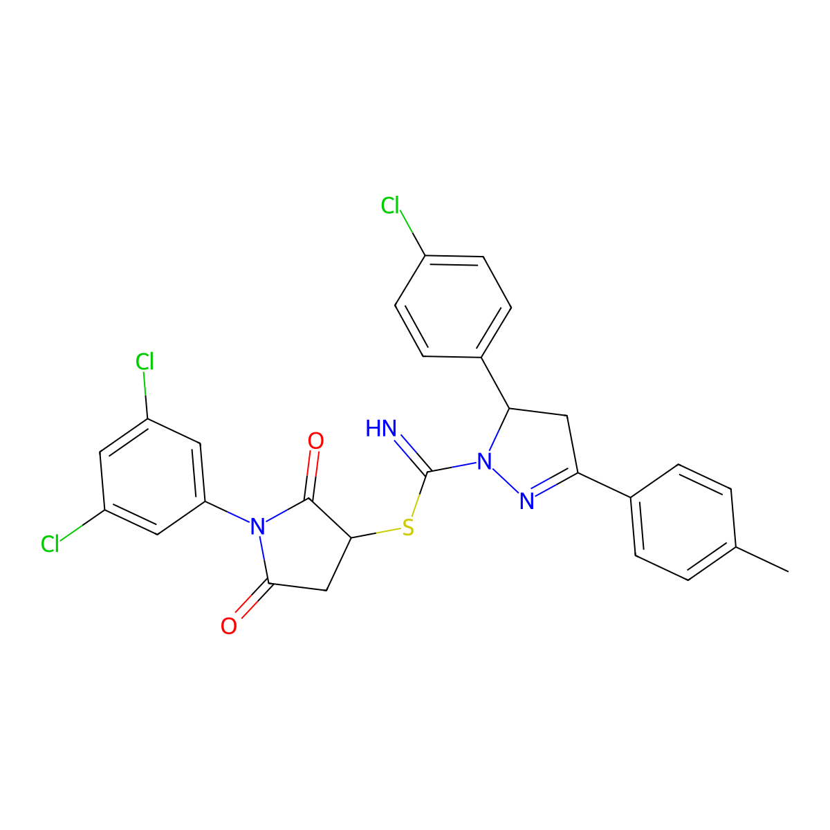 [1-(3,5-Dichlorophenyl)-2,5-dioxopyrrolidin-3-yl] 3-(4-chlorophenyl)-5-(4-methylphenyl)-3,4-dihydropyrazole-2-carboximidothioate molecular structure, CAS 331760-26-0