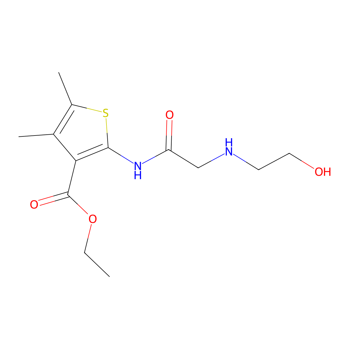 ethyl 2-{[N-(2-hydroxyethyl)glycyl]amino}-4,5-dimethylthiophene-3-carboxylate molecular structure, CAS 331760-58-8