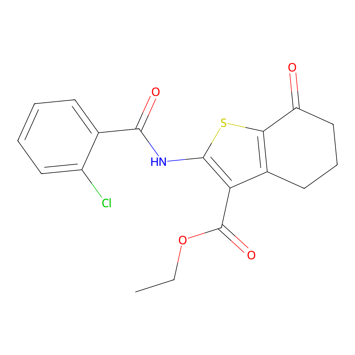 Ethyl 2-{[(2-chlorophenyl)carbonyl]amino}-7-oxo-4,5,6,7-tetrahydro-1-benzothiophene-3-carboxylate molecular structure, CAS 331760-66-8