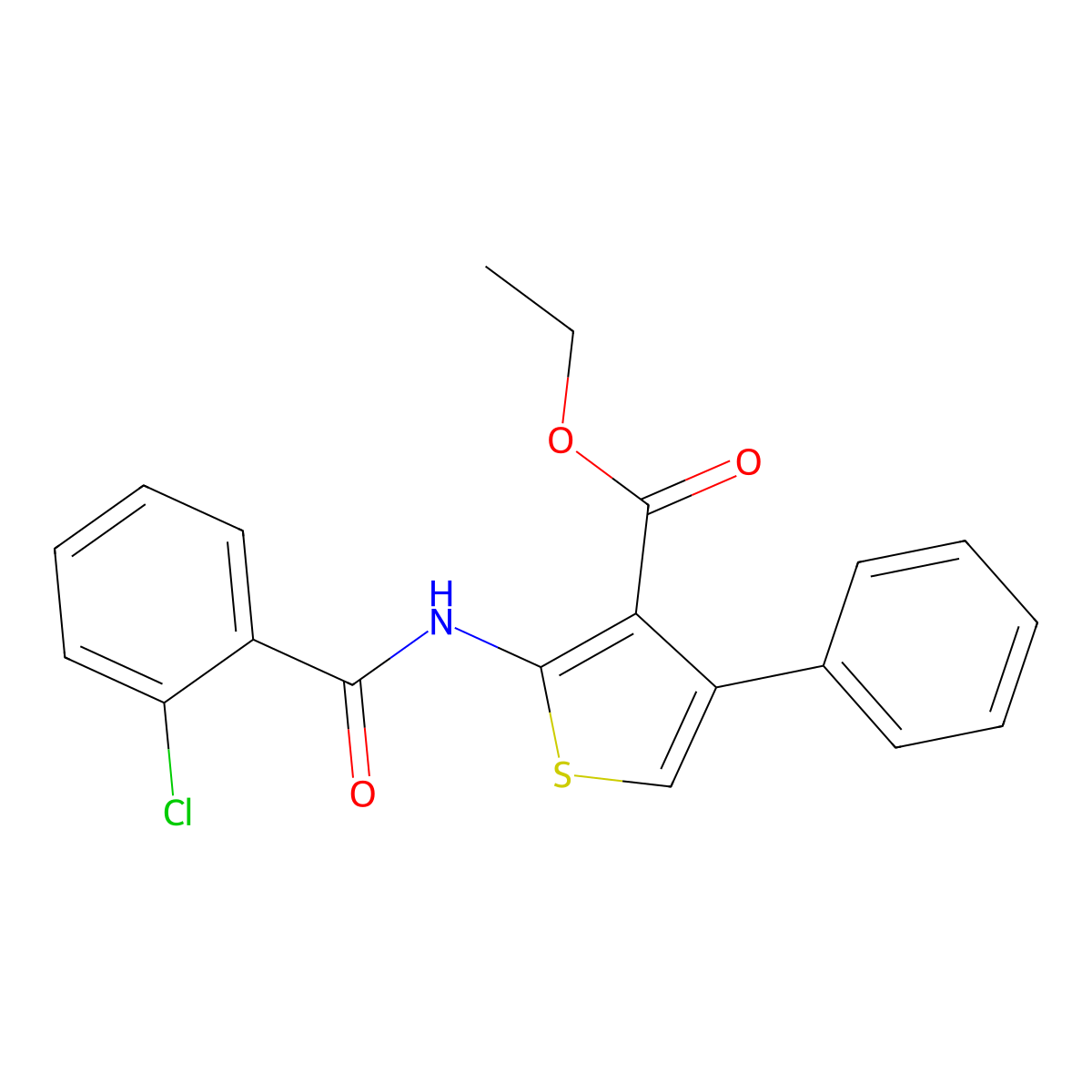 Ethyl 2-(2-chlorobenzamido)-4-phenylthiophene-3-carboxylate molecular structure, CAS 331760-72-6