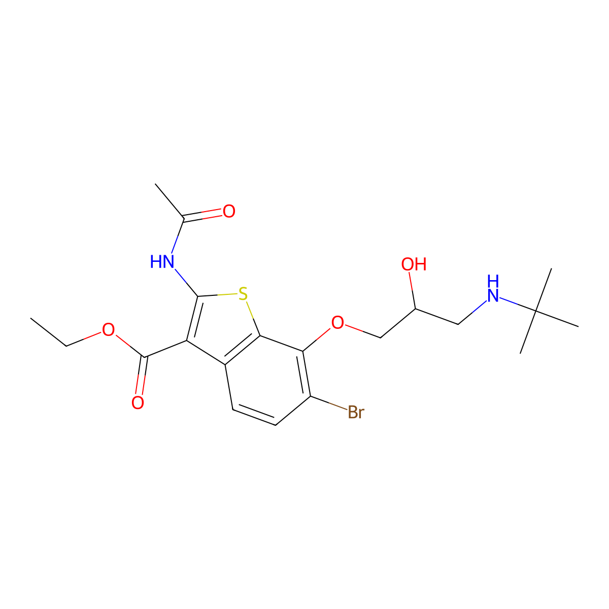 Ethyl 2-(acetylamino)-6-bromo-7-[3-(tert-butylamino)-2-hydroxypropoxy]-1-benzothiophene-3-carboxylate molecular structure, CAS 331760-73-7