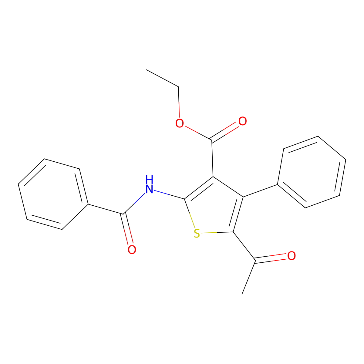 Ethyl 5-acetyl-2-benzamido-4-phenylthiophene-3-carboxylate molecular structure, CAS 331760-75-9
