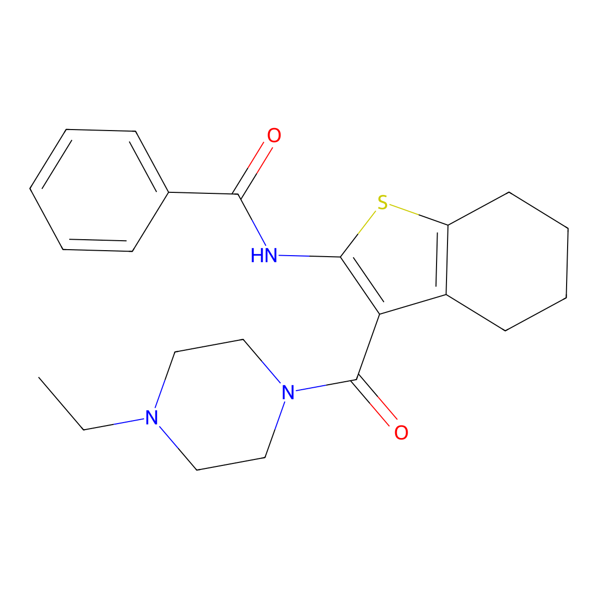 N-{3-[(4-ethyl-1-piperazinyl)carbonyl]-4,5,6,7-tetrahydro-1-benzothien-2-yl}benzamide molecular structure, CAS 331760-76-0