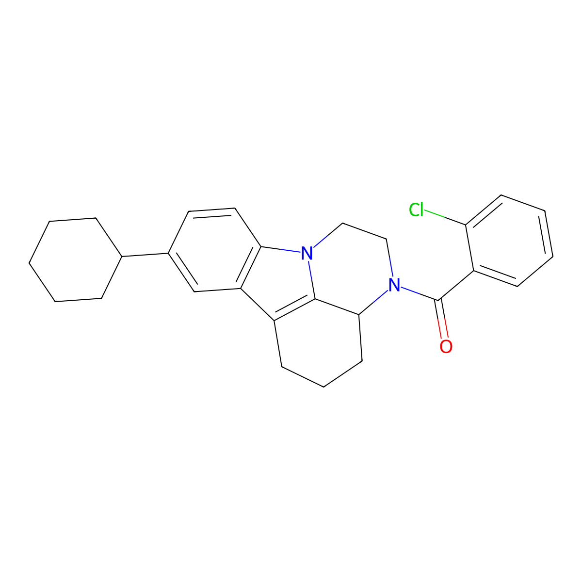 (2-chlorophenyl)(8-cyclohexyl-3a,4,5,6-tetrahydro-1H-pyrazino[3,2,1-jk]carbazol-3(2H)-yl)methanone molecular structure, CAS 331760-85-1