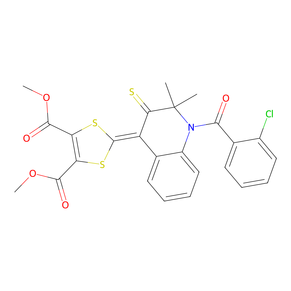 Dimethyl 2-[1-(2-chlorobenzoyl)-2,2-dimethyl-3-sulfanylidenequinolin-4-ylidene]-1,3-dithiole-4,5-dicarboxylate molecular structure, CAS 331760-87-3
