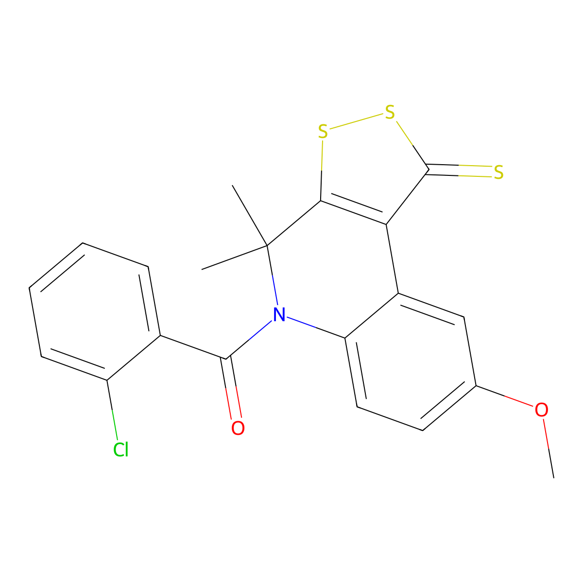 (2-chlorophenyl)(8-methoxy-4,4-dimethyl-1-thioxo-1,4-dihydro-5H-[1,2]dithiolo[3,4-c]quinolin-5-yl)methanone molecular structure, CAS 331760-90-8
