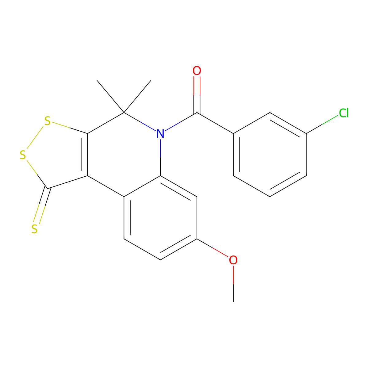 5-(3-chlorobenzoyl)-7-methoxy-4,4-dimethyl-4,5-dihydro-1H-[1,2]dithiolo[3,4-c]quinoline-1-thione molecular structure, CAS 331760-95-3