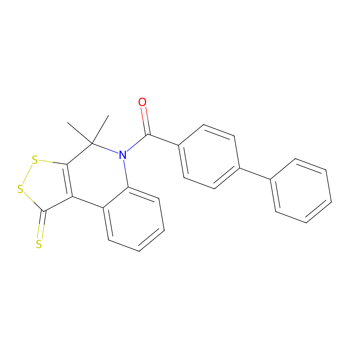 biphenyl-4-yl(4,4-dimethyl-1-thioxo-1,4-dihydro-5H-[1,2]dithiolo[3,4-c]quinolin-5-yl)methanone molecular structure, CAS 331760-96-4