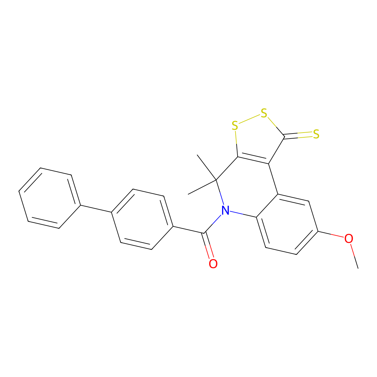 (8-Methoxy-4,4-dimethyl-1-sulfanylidenedithiolo[3,4-c]quinolin-5-yl)-(4-phenylphenyl)methanone molecular structure, CAS 331760-98-6